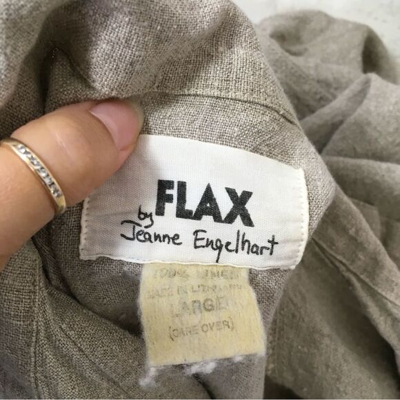 Flax Tan 100% Linen Oversized Lagenlook Button Shirt Jacket Shaket L - Picture 11 of 13